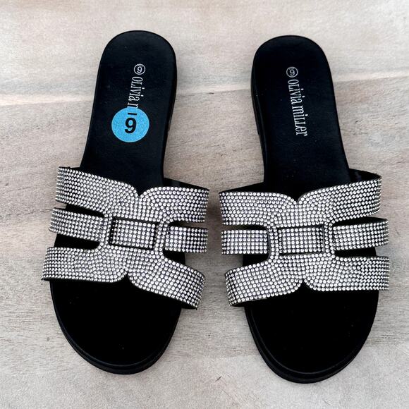 Olivia Miller Womens Size 6 Slides Saltspring Rhinestone Black Sandal Shoe New - Picture 14 of 16